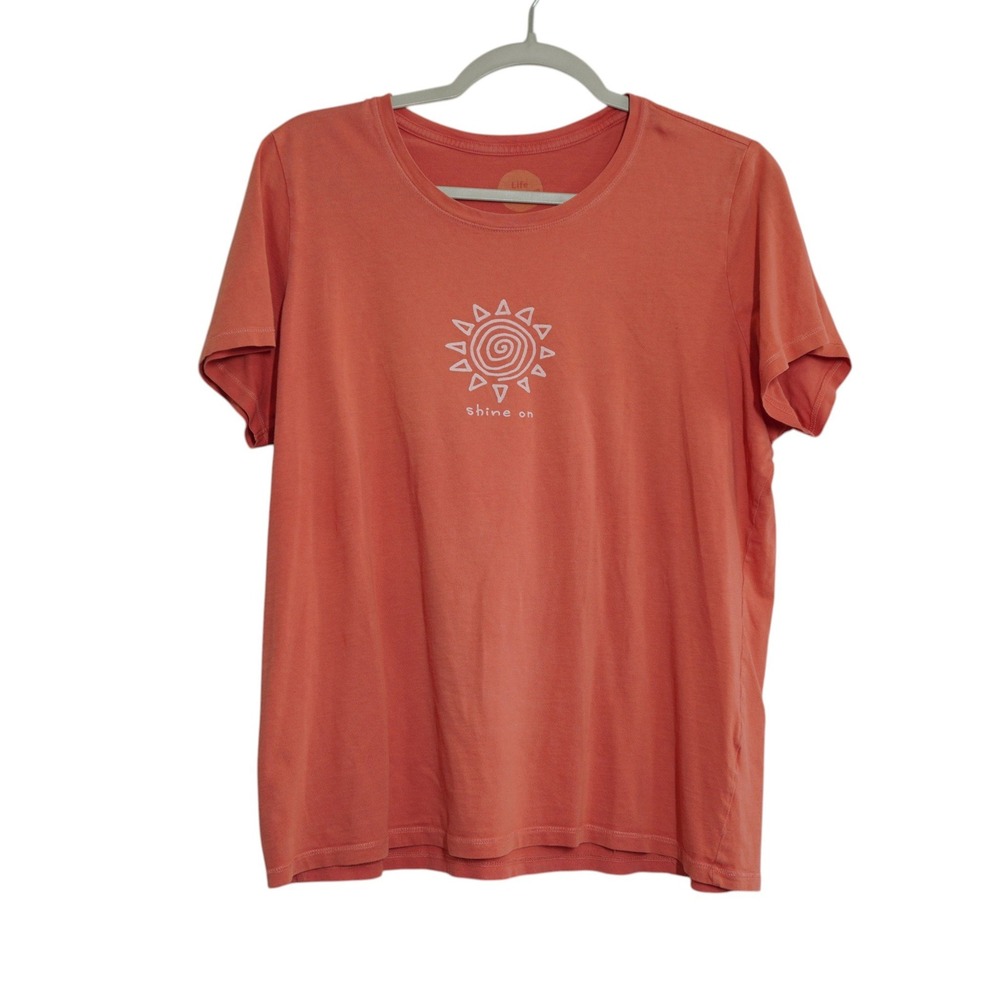 Life is Good Women's Large Shine On Sun Graphic Tee Coral Orange Shirt Outdoors